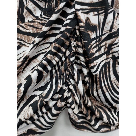 VTG Y2K Joseph Ribcoff Womens Top Size 16 Brown White Zebra Print Long Sleeve - Picture 4 of 8